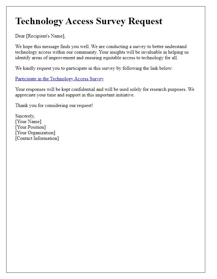 Letter template of technology access survey request