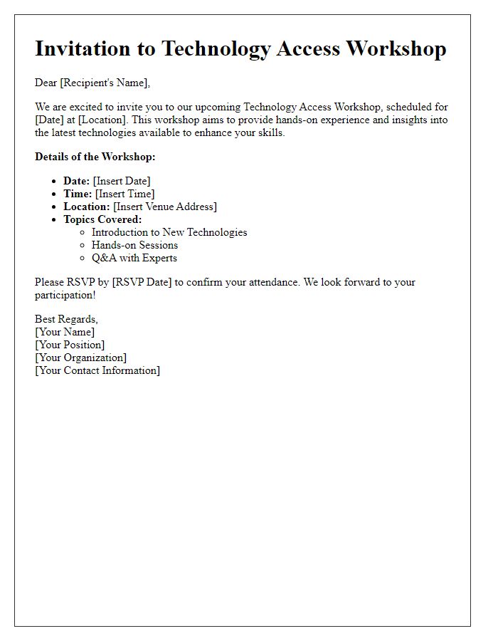 Letter template of technology access workshop invitation