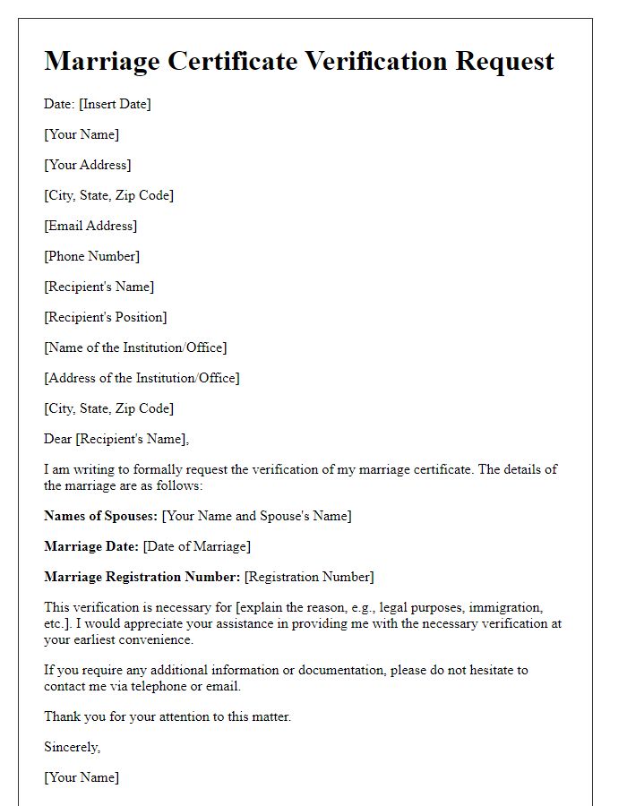 Letter template of marriage certificate verification request