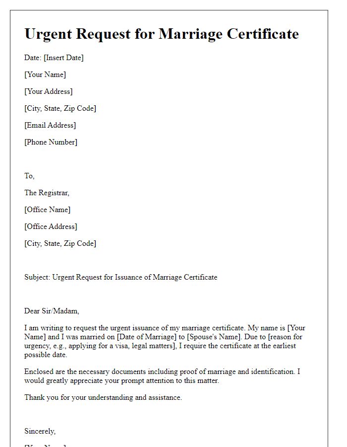 Letter template of urgency request for marriage certificate