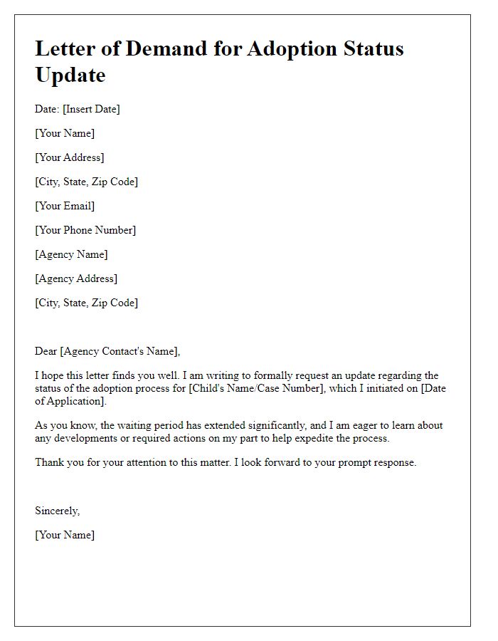 Letter template of demand for adoption status update.