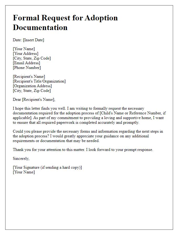 Letter template of formal request for adoption documentation.