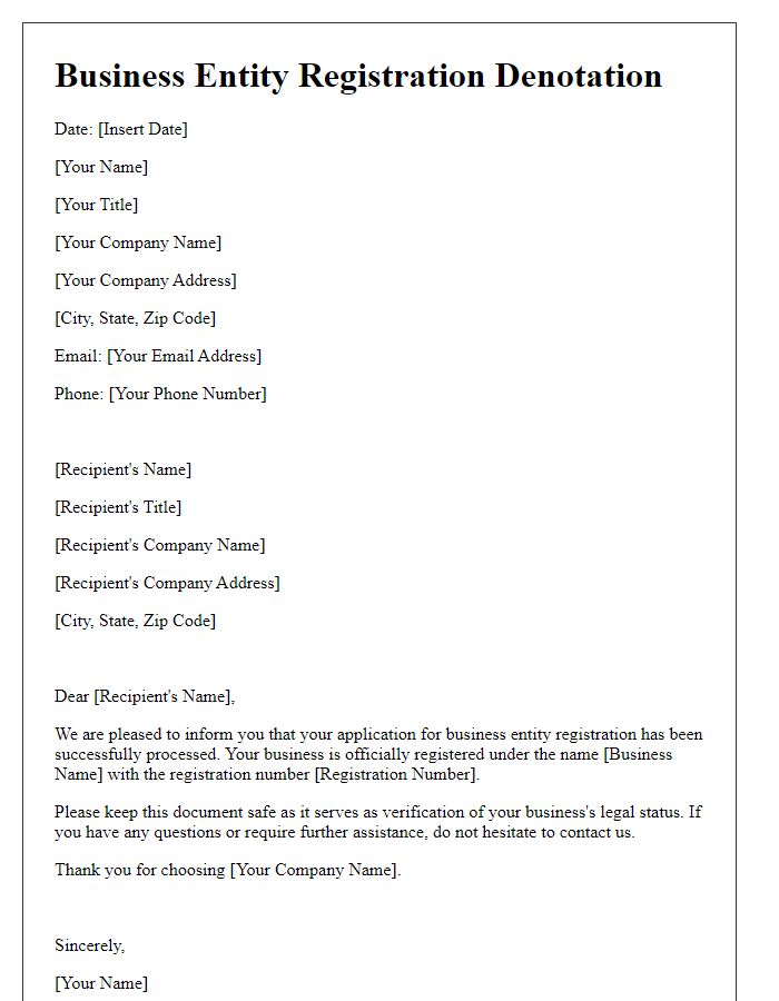 Letter template of Business Entity Registration Denotation