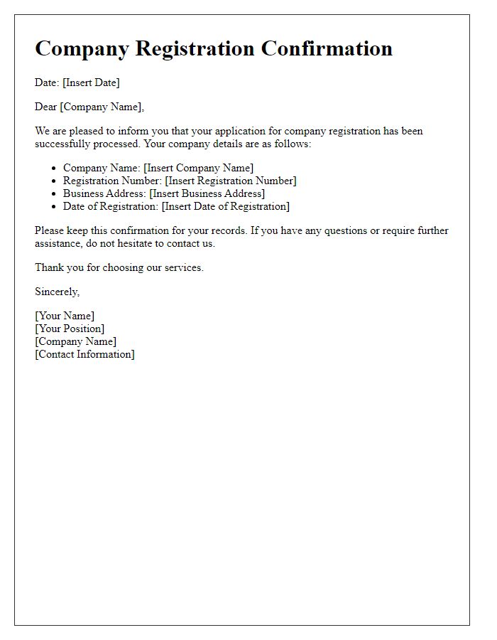 Letter template of Company Registration Confirmation