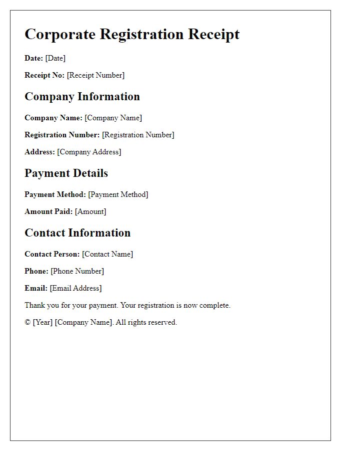 Letter template of Corporate Registration Receipt