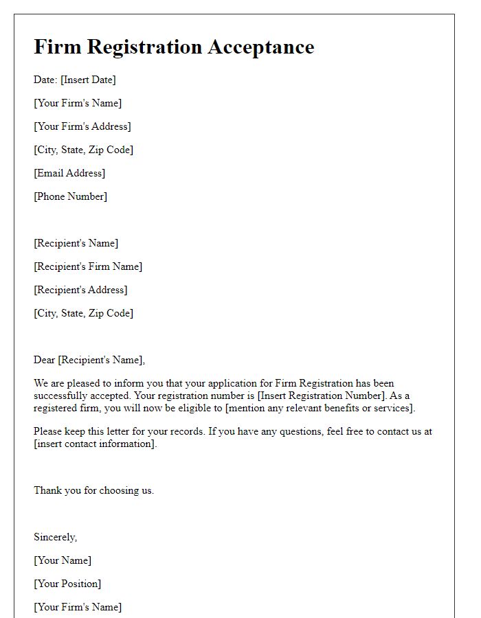 Letter template of Firm Registration Acceptance