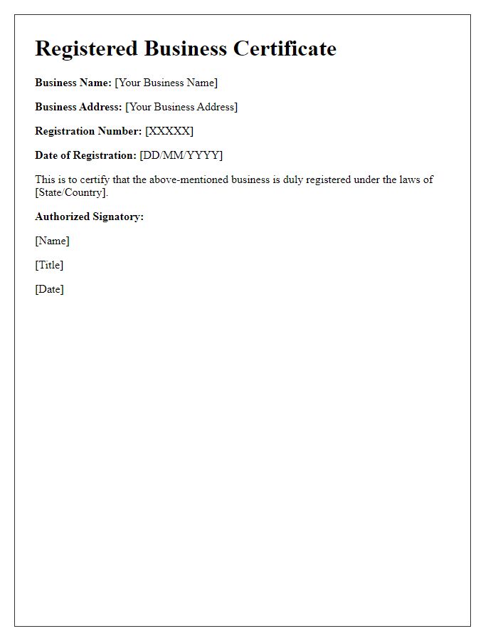 Letter template of Registered Business Certificate