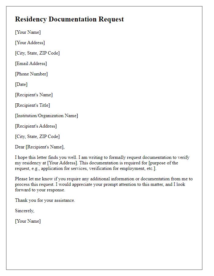 Letter template of residency documentation request