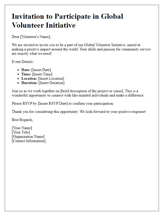 Letter template of invitation for global volunteer participation