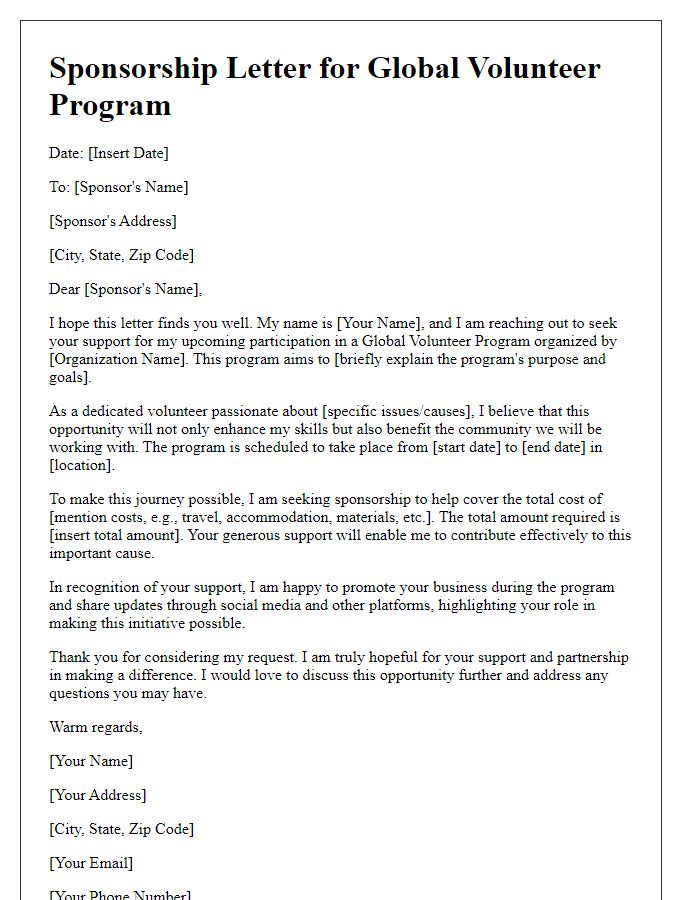 Letter template of sponsorship for global volunteer programs