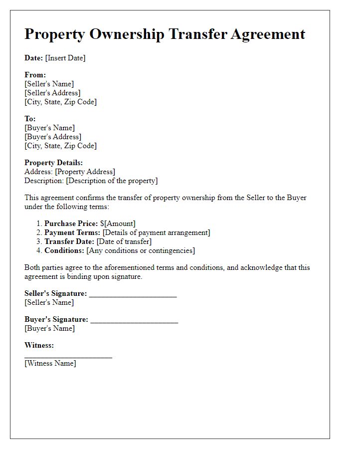 Letter template of property ownership transfer agreement