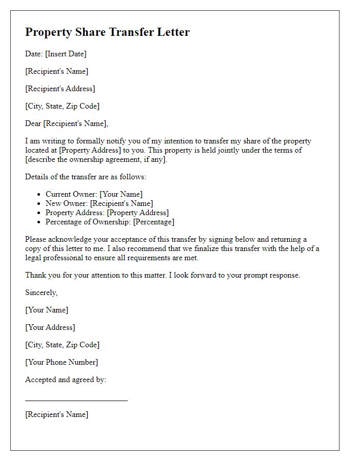 Letter template of property share transfer