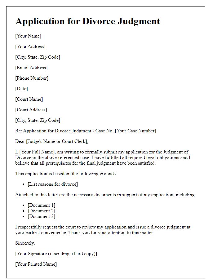 Letter template of Application for Divorce Judgment