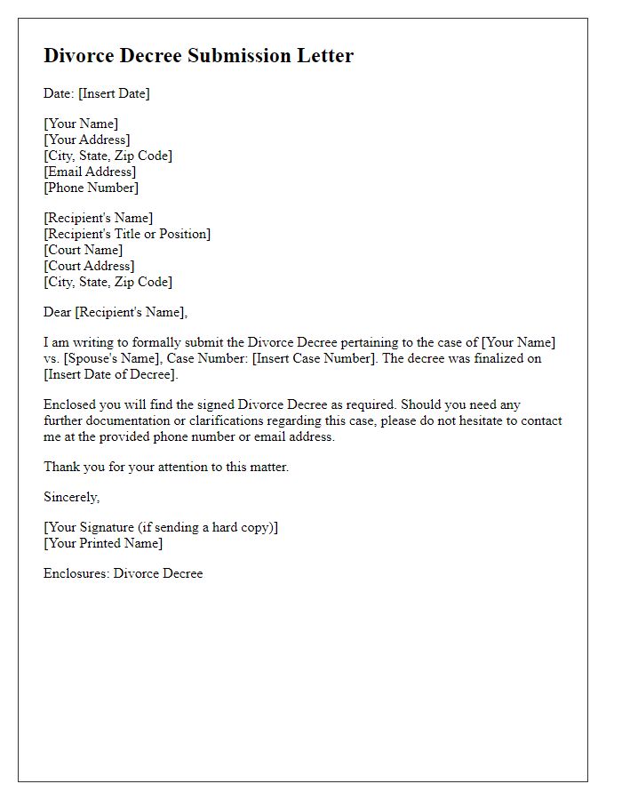 Letter template of Divorce Decree Submission