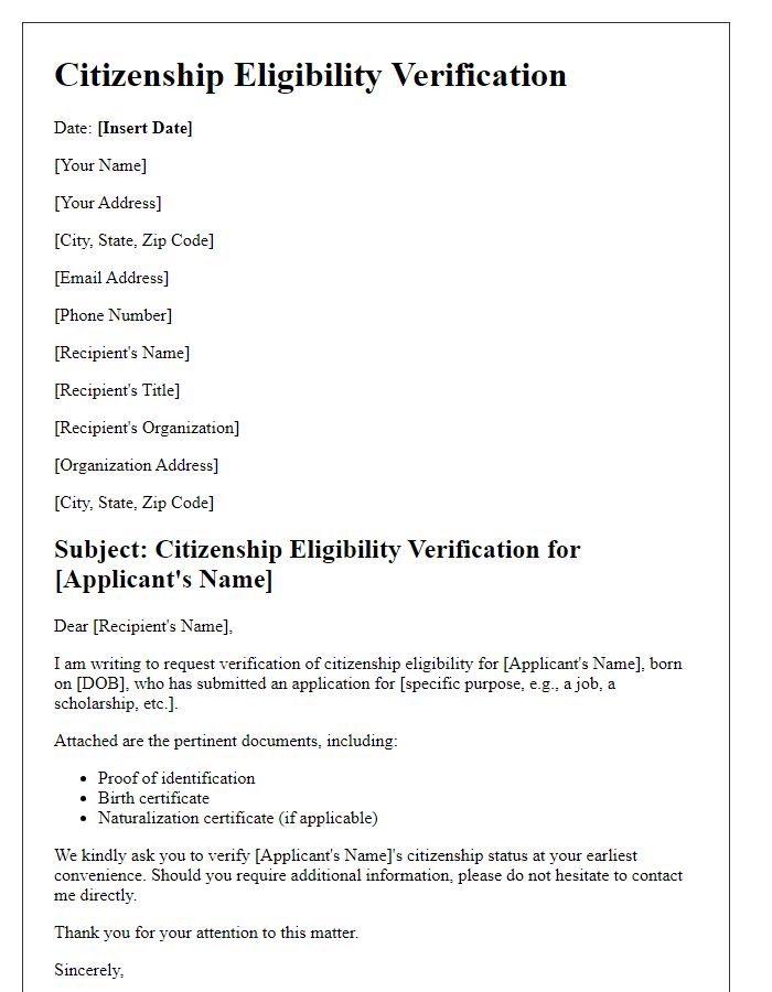 Letter template of citizenship eligibility verification