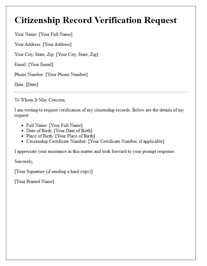 Letter template of citizenship record verification request