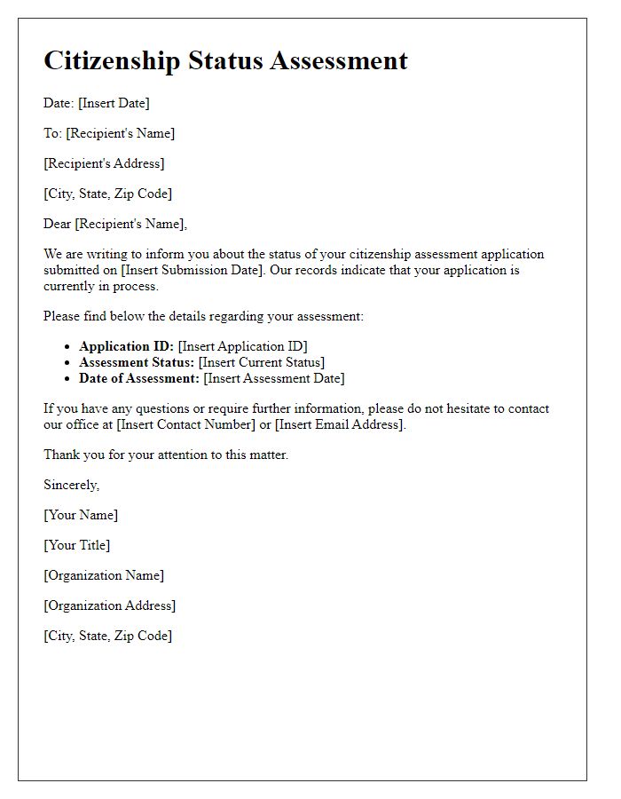 Letter template of citizenship status assessment