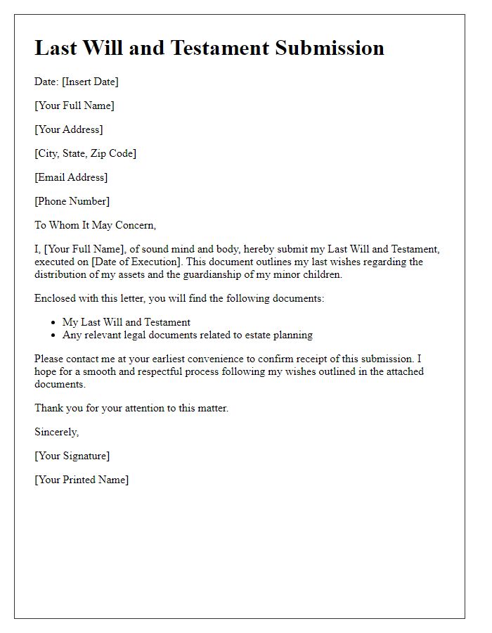 Letter template of last will and testament submission