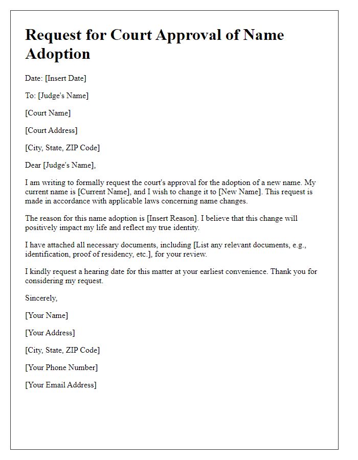 Letter template of request for court approval of name adoption.