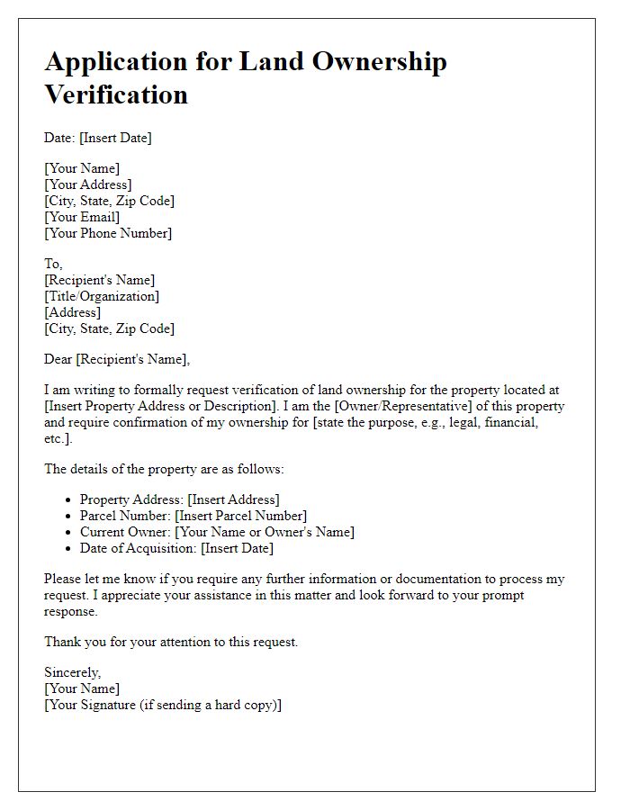 Letter template of application for land ownership verification