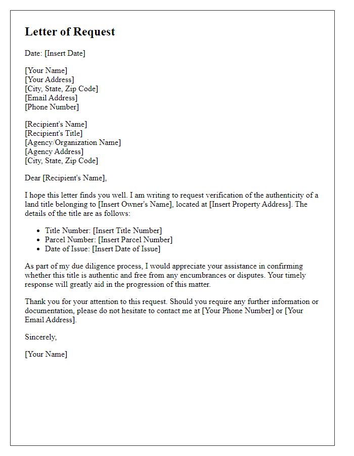 Letter template of request for verification of land title authenticity