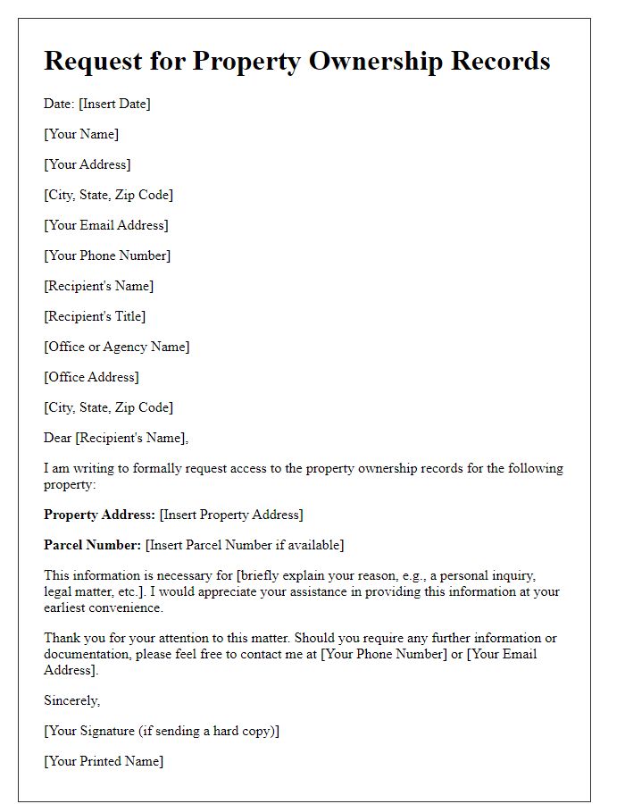 Letter template of search request for property ownership records