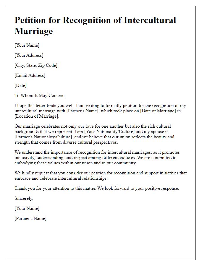 Letter template of petition for recognition of intercultural marriage.