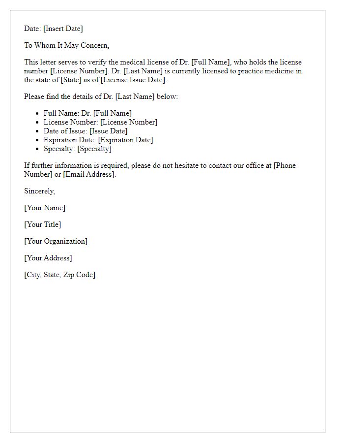 Letter template of medical license verification for state medical boards