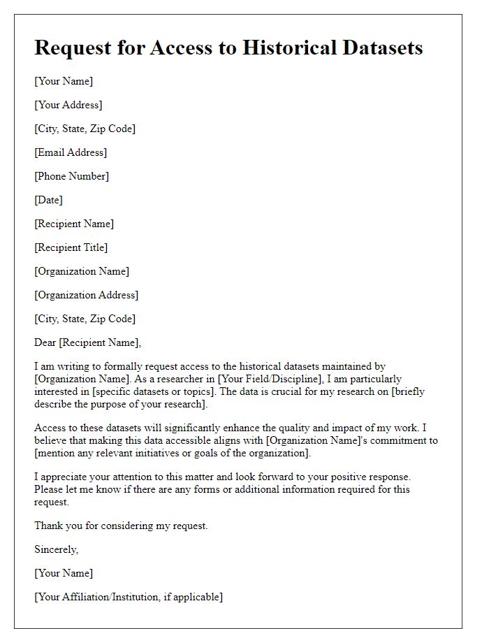 Letter template of demand for access to historical datasets