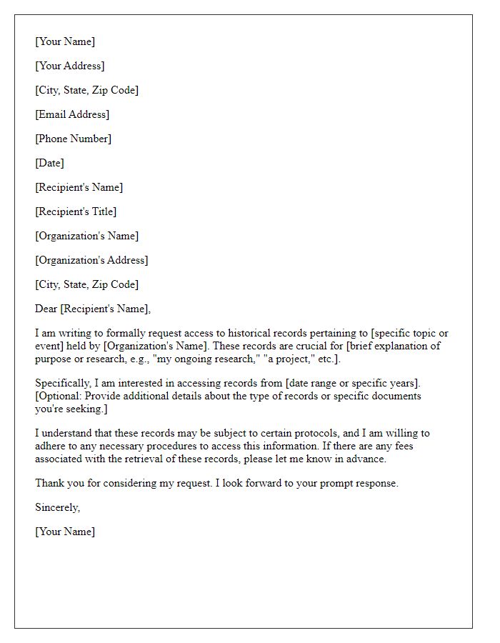 Letter template of formal request for historical records access