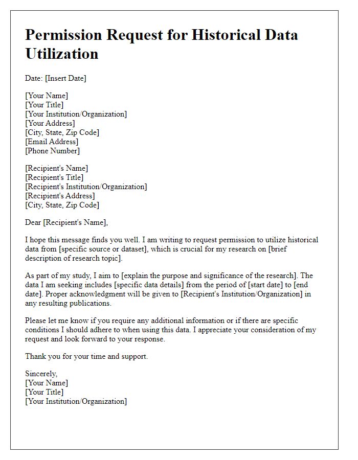 Letter template of permission request for historical data utilization