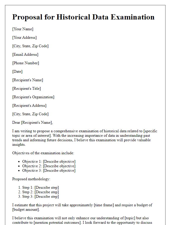 Letter template of proposal for historical data examination