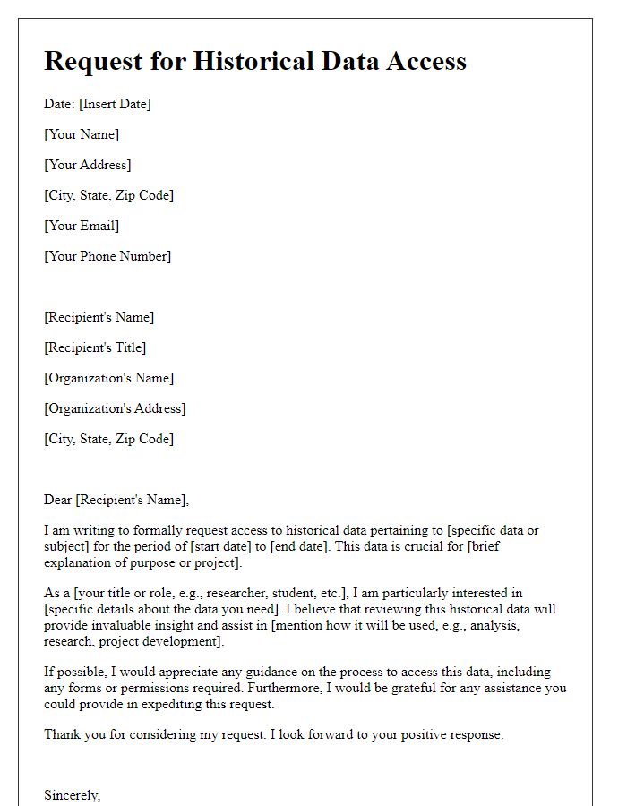 Letter template of request for historical data access