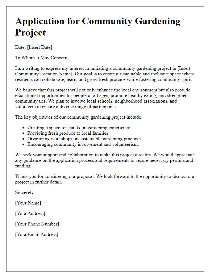 Letter template of application for community gardening projects