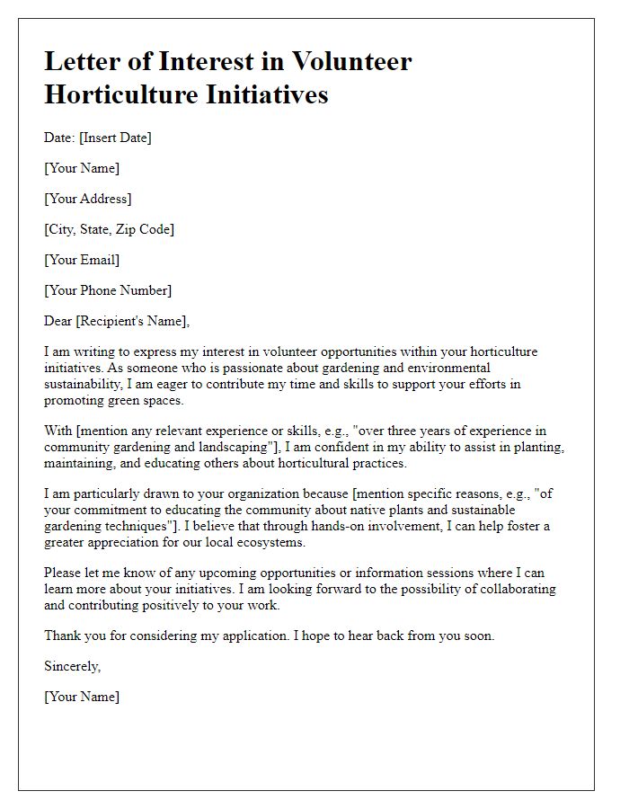 Letter template of interest for volunteer horticulture initiatives