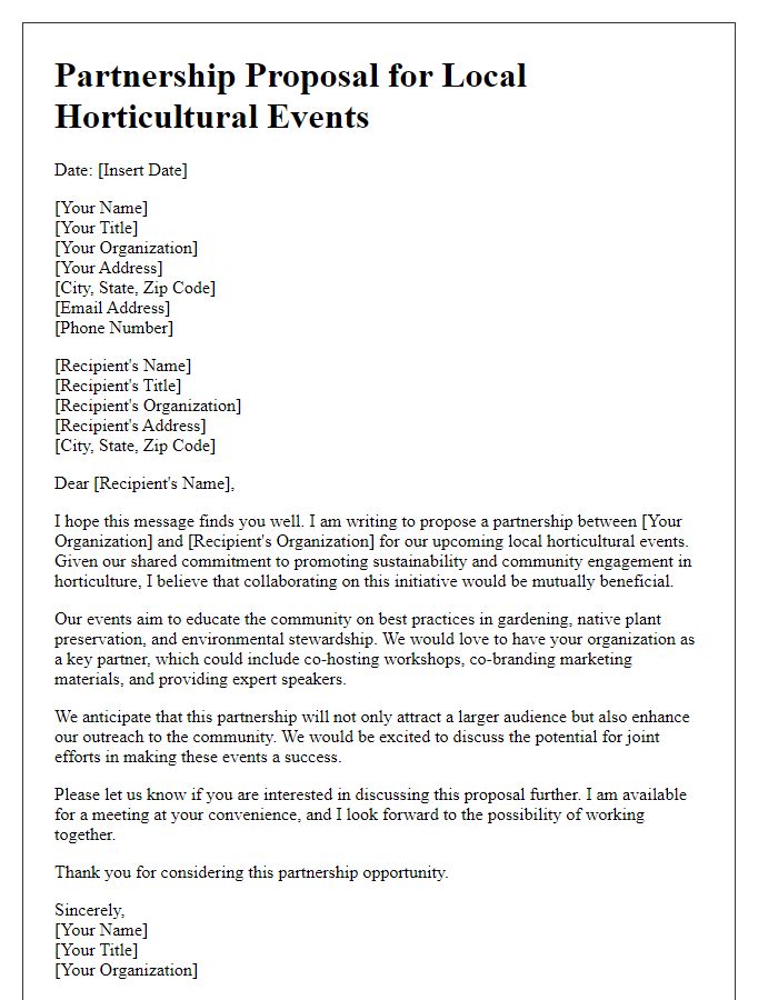 Letter template of partnership proposal for local horticultural events