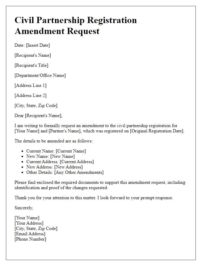 Letter template of civil partnership registration amendment