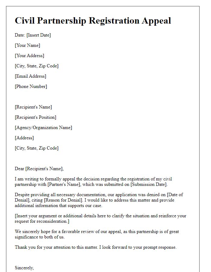 Letter template of civil partnership registration appeal