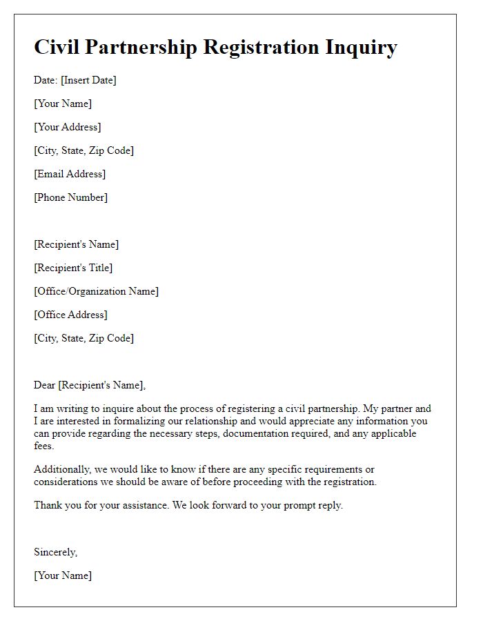 Letter template of civil partnership registration inquiry