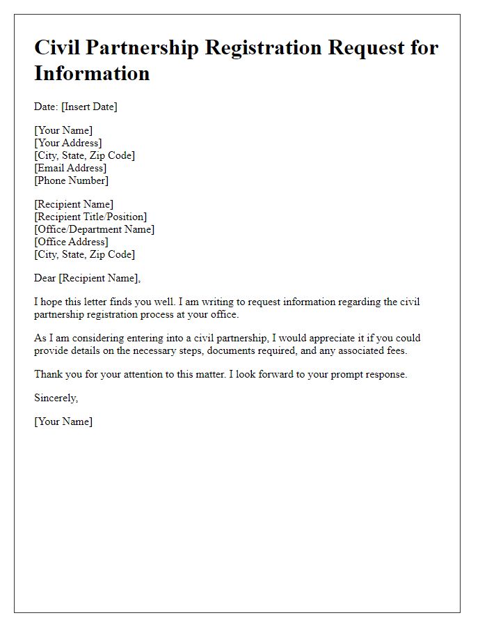 Letter template of civil partnership registration request for information