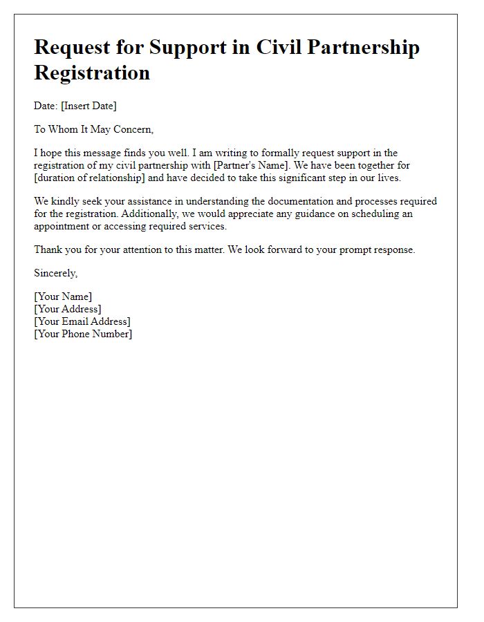 Letter template of civil partnership registration support request