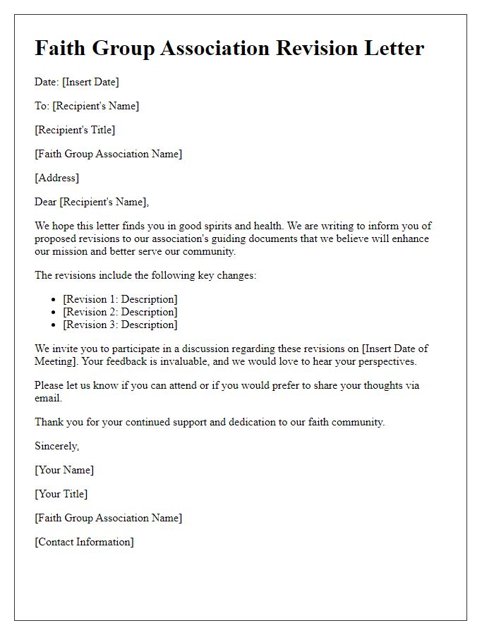 Letter template of faith group association revision