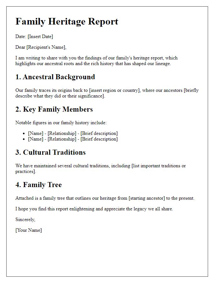 Letter template of family heritage report