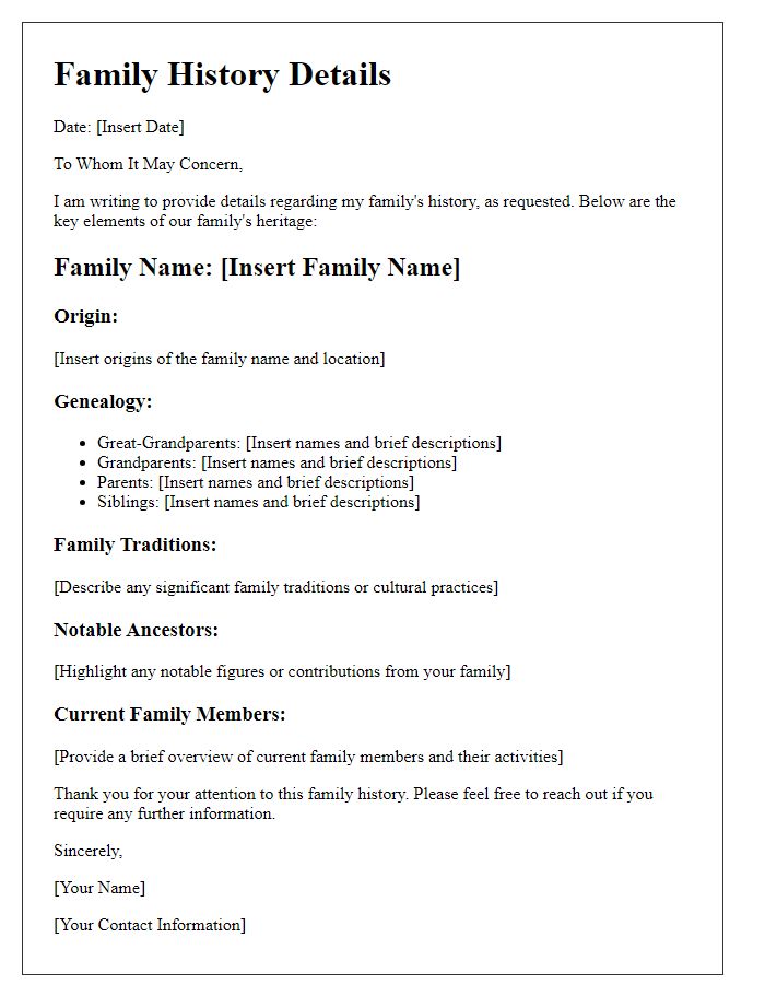 Letter template of family history details