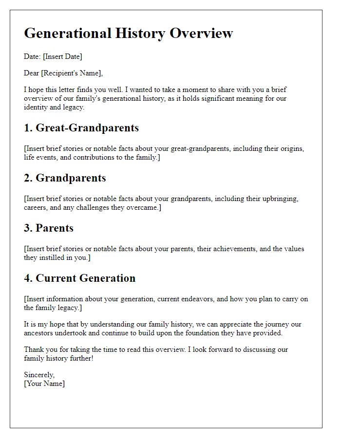 Letter template of generational history overview