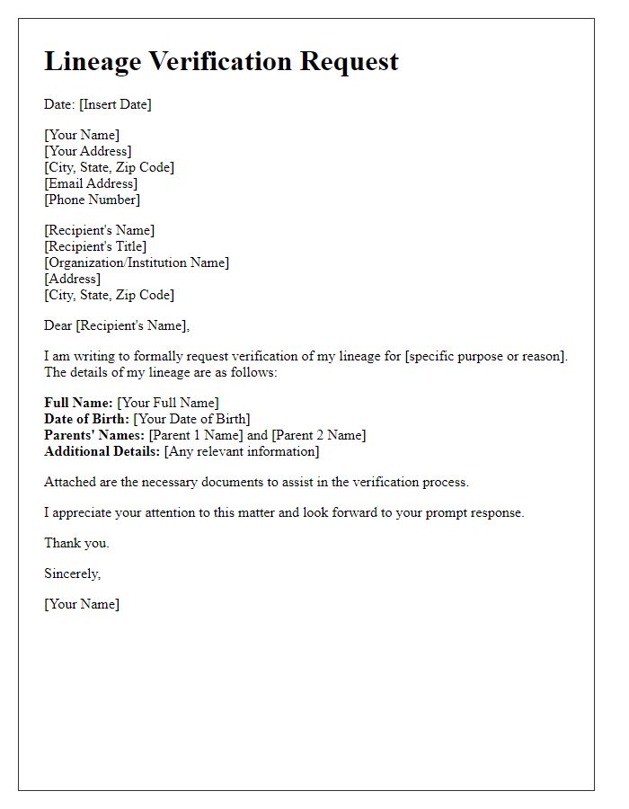 Letter template of lineage verification request