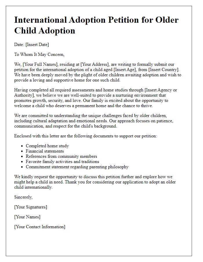 Letter template of international adoption petition for older child adoption