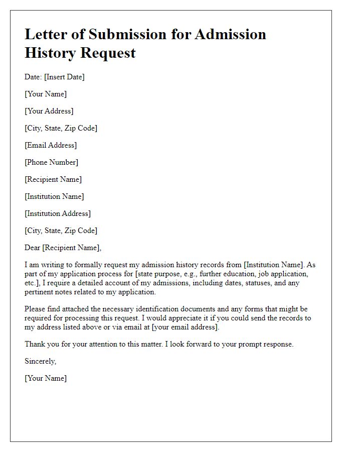 Letter template of submission for admission history request