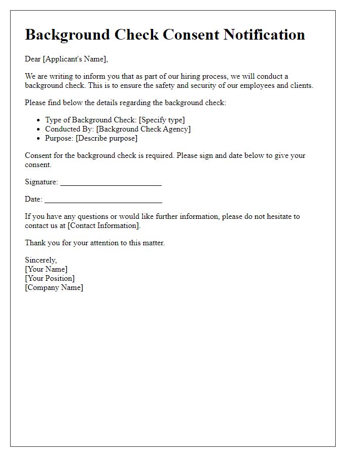 Letter template of notification for background check consent.