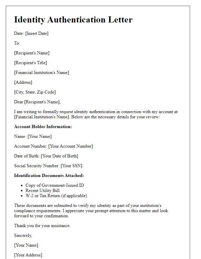 Letter template of identity authentication for financial institutions